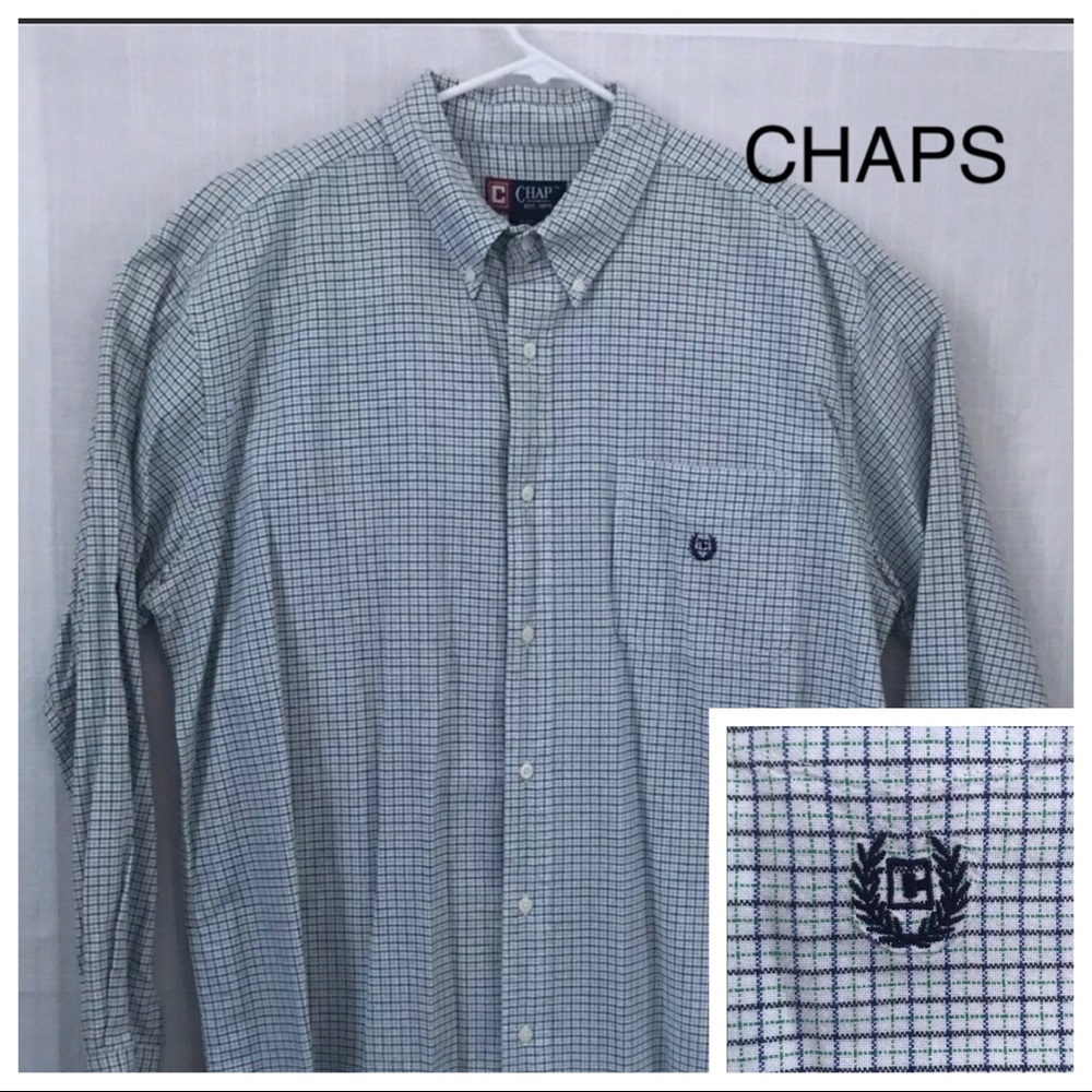 CHAPS BUTTON DOWN SHIRT LONG SLEEVE PLAID SIZE XL